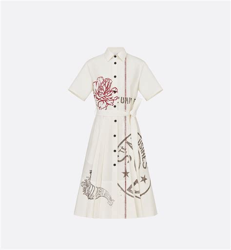 Shirt Dress with Belt Ecru Cotton Poplin and Silk with Dior Union 